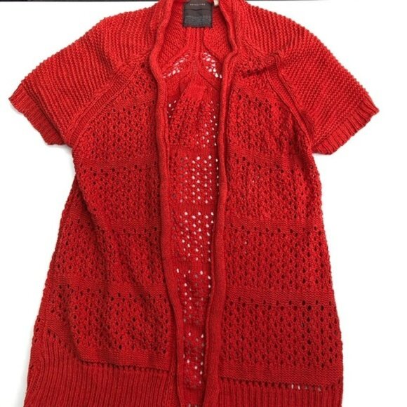 Anthropologie Sweaters - Guinevere Short Sleeve Open Front Knit Cardigan Sweater Orange Size XS Y2K